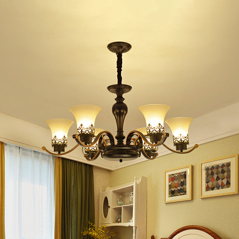 Rustic Style Swooping Arm Chandelier Lighting 3/6/8-Head Metal Ceiling Pendant Light in Black