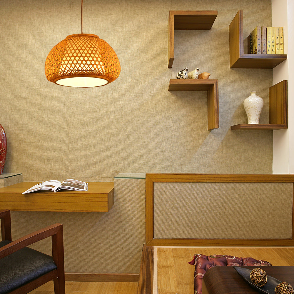Handgestrickte Bambus -Laterne -Drop -Licht für Restaurant Asian 1 Kopfhängerlampe mit Papier innenschatten