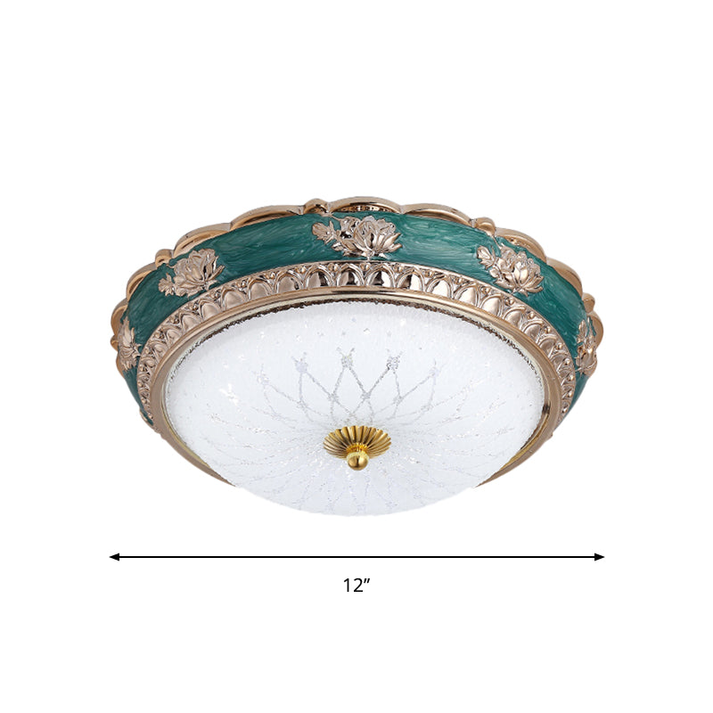 Camera da letto a LED con cupola in vetro latteo stile rurale Flushmount vicino all'illuminazione a soffitto in verde, 12 "/16 "/19.5" W