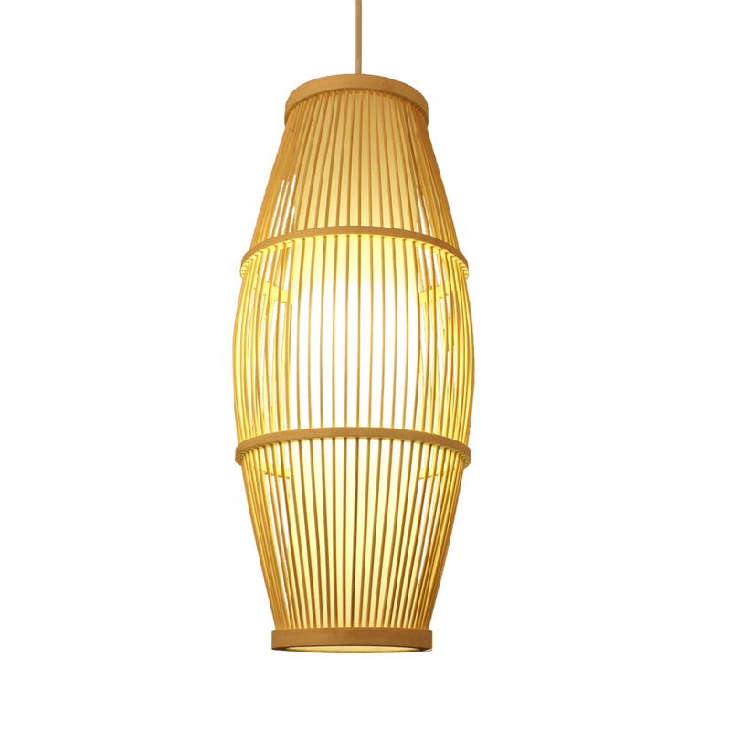 Asie Ellipse Shade Hanging Light pour le restaurant Suspension Bamboo Suspension à la main à la main en beige