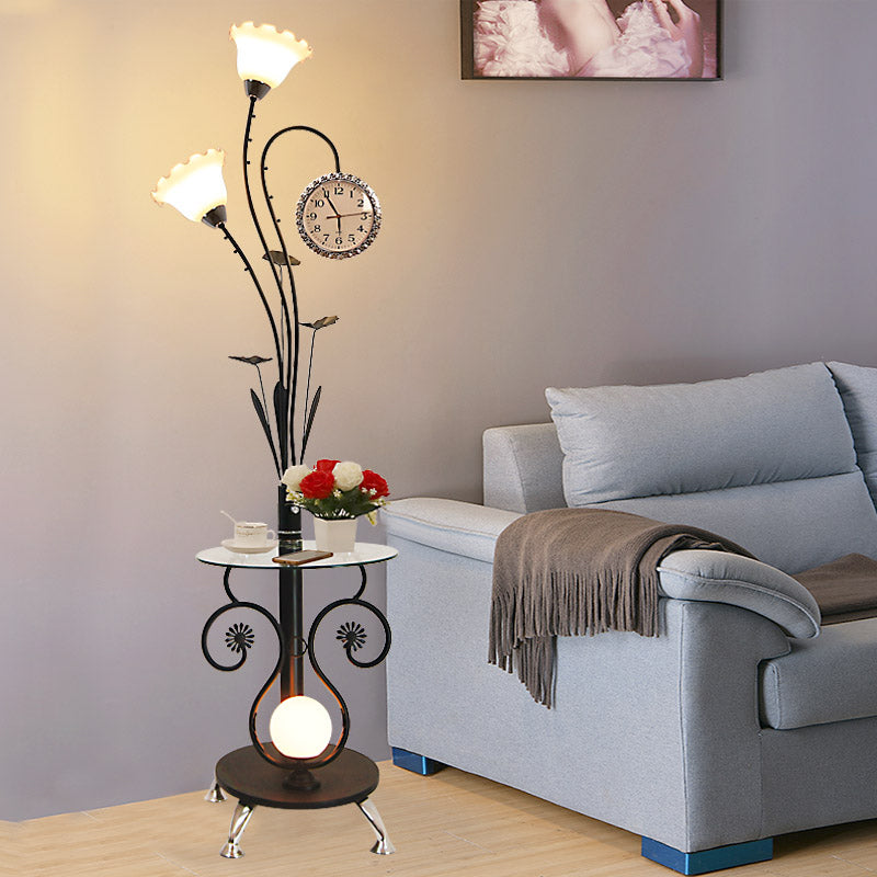 Lampada a pavimento in piedi a forma di albero a 2 teste in piedi rurale in bianco/nero la luce del pavimento metallico per camera da letto