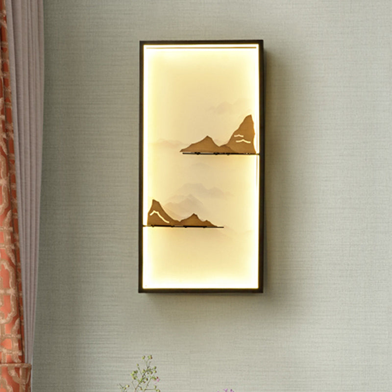 Black Rectangle Mountain Wall Lighting Oriental Style LED Metallic Wall Mural Lamp