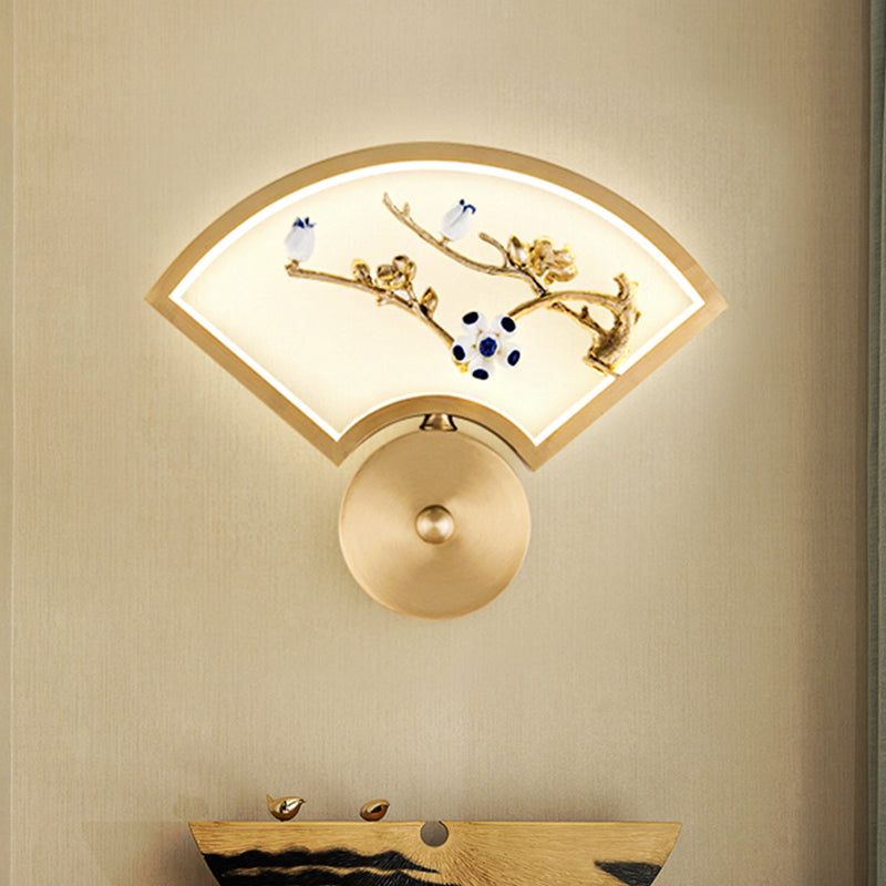 Fan Metal Branch Mur mural lampe de style chinois LED Éclairage mural mural en or pour le couloir