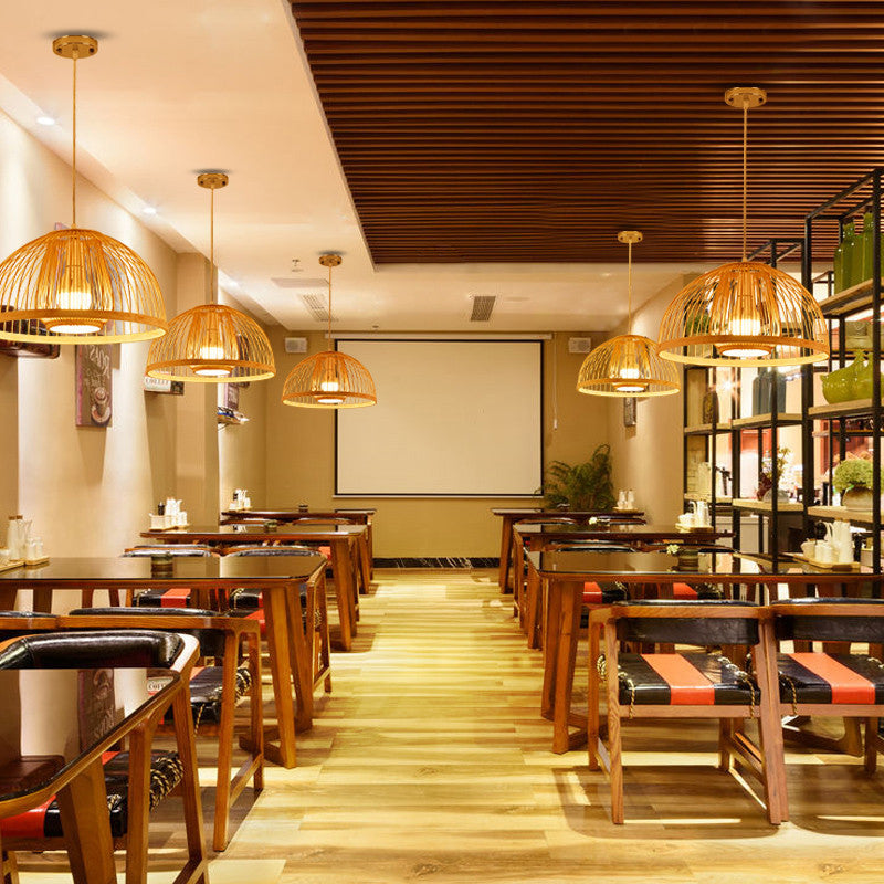 Asian Style Doomed Hanging Light Bambus Single Lampe Anhängerlampe über Esstisch, 16 "/18" Durchmesser