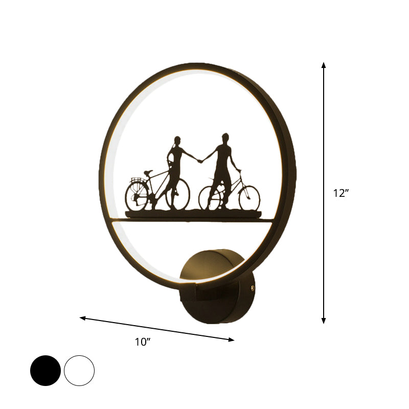 White/Black Round Wall Mural Lamp Nordic LED Metal Wall Mounted Light Fixture with Eiffel Tower/Couple Pattern