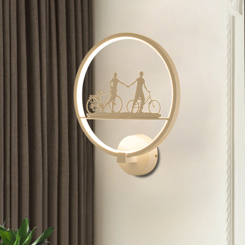 White/Black Round Wall Mural Lamp Nordic LED Metal Wall Mounted Light Fixture with Eiffel Tower/Couple Pattern