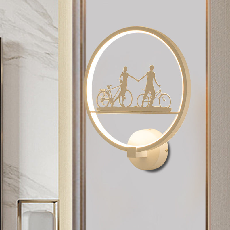White/Black Round Wall Mural Lamp Nordic LED Metal Wall Mounted Light Fixture with Eiffel Tower/Couple Pattern