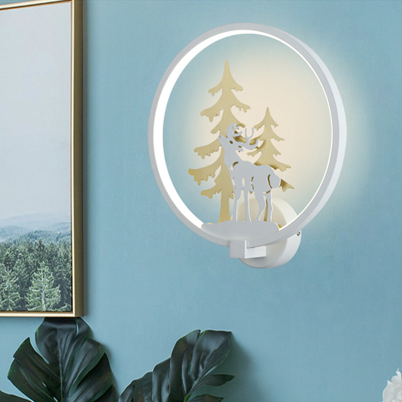 Deer rotondo nero/nero e luce murale Mural Style Minimalist Minimalist LED Apparecchiatura da parete in metallo, luce calda/bianca