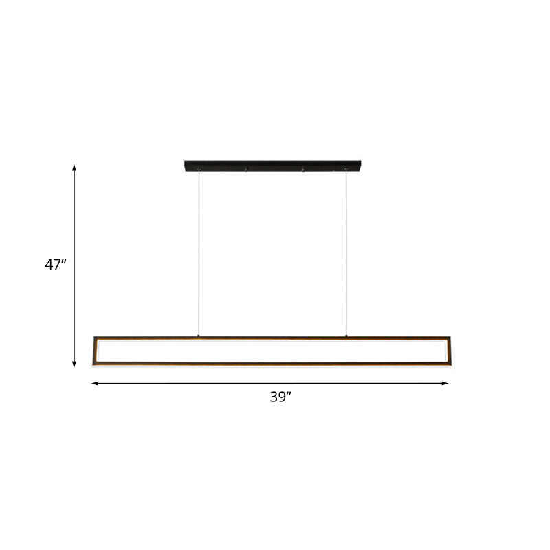 Minimalist Rectangle Frame Island Light Metal Dining Room LED Pendant Lamp in White/Warm Light, 39"/47" Long