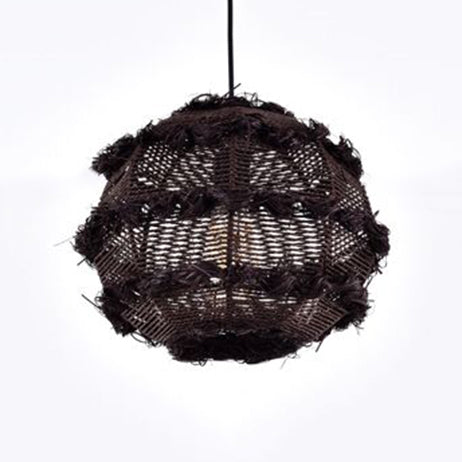 Rattan Globe Hanging Light over Table Rustic 1-Head Pendant Luminaire in Beige/Black