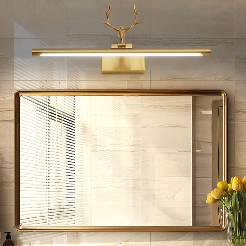 Luz de led recta lámpara de tocador de latón estilo americano con astas para el baño