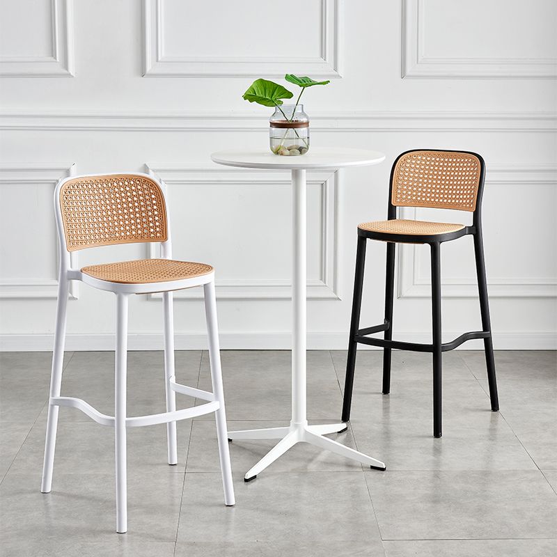 Contemporary Square Footrest Stool Plastic Rattan Stool in White and Black