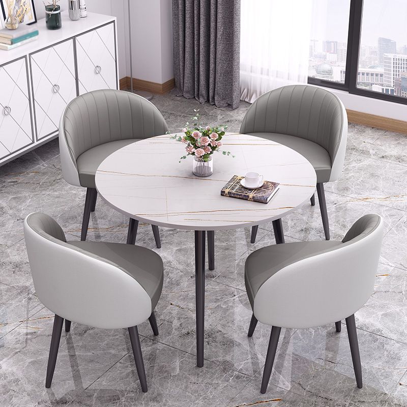 Round Shape 4 Legs Modern Dining Table White Fixed Table of Sintered Stone