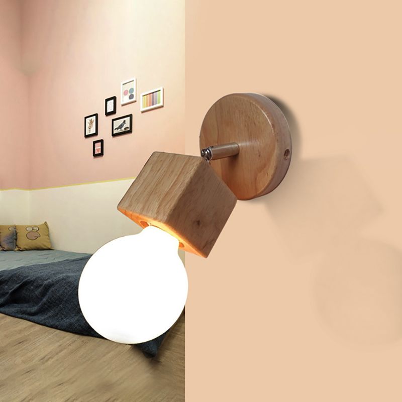 Schwarz/Weiß 1 Kopfwandlicht Leuchte Industriestil Holz quadratische Wandmontage Licht mit kreisförmiger Rückenplatte