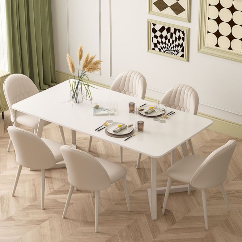 Contemporary Sintered Stone Top Metal Base Dining Table with Chairs in White