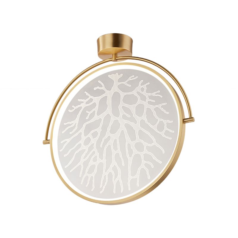 Circle Acrylic Rotatable Semi Mount Lighting Contemporary LED Gold Flush Ceiling Lamp with Context Pattern