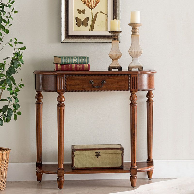 Mid-Century Modern Half Moon Console Sofa Table Rubber Wood Console Accent Table for Hall