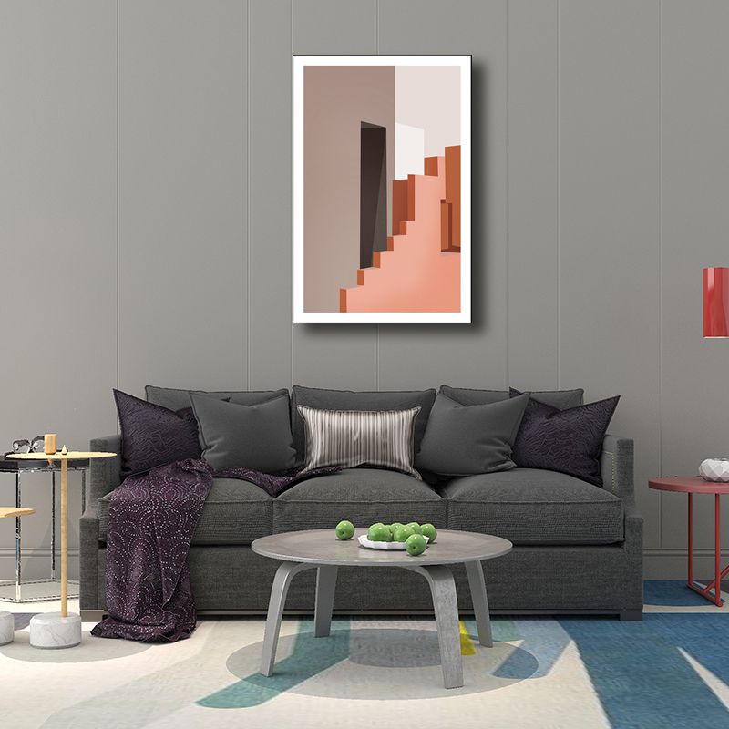 Interior Staircase Canvas in Pink Scandinavian Style Wall Art Decor for Dining Room