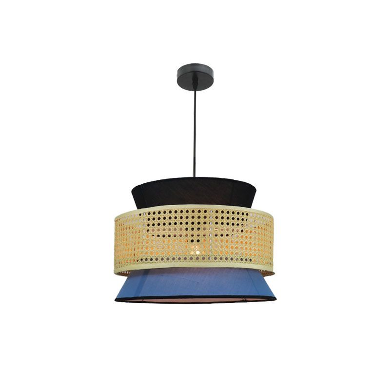 Novelty Asian Hourglass Pendant Lamp Bamboo Single Dining Room Ceiling Light with Mesh Screen in Beige