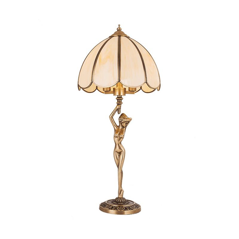 Mit überbrochener Schlafzimmer Nachtlampe Kolonialismus Beige Glas 2-Kopf-Goldtischbeleuchtung mit nackter Frau Basis