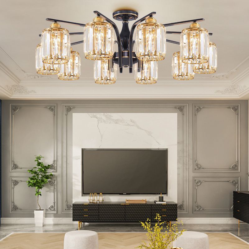 Éclairage de plafond de chambre à coucher multi-tampons moderne de cuivre en cuivre avec nuance en cristal