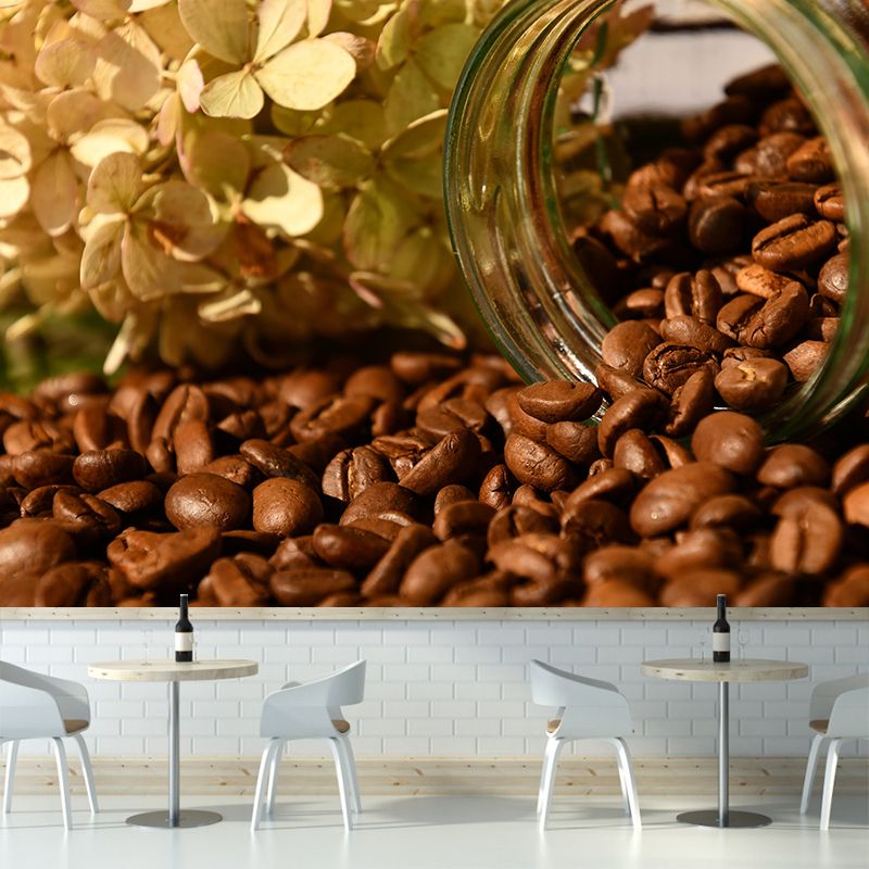 Coffee Beans Mural Contemporary Mildew Resistant Wall Covering for Coffee Shop