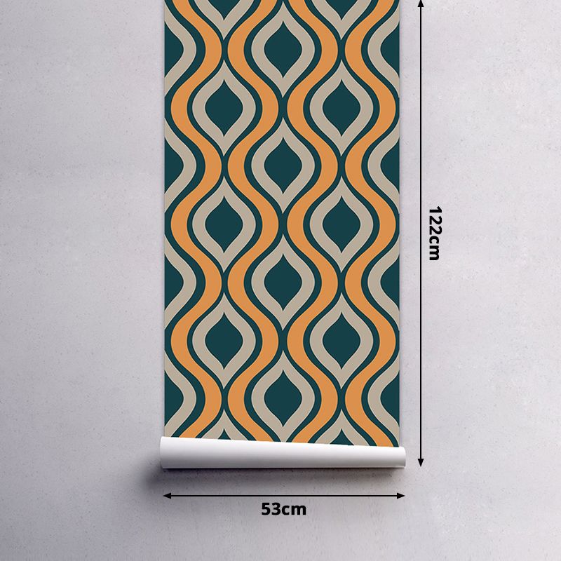 Peel and Paste Ogee Wallpaper Panels PVC Modern Wall Decor for Hallway, Beige and Blue