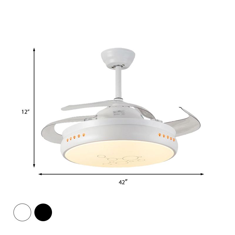 42 "brede LED Round Semi Flush Mount Simple Black/White Finish Metal 3 Clear Blades Hangende ventilatorlicht met acryltint
