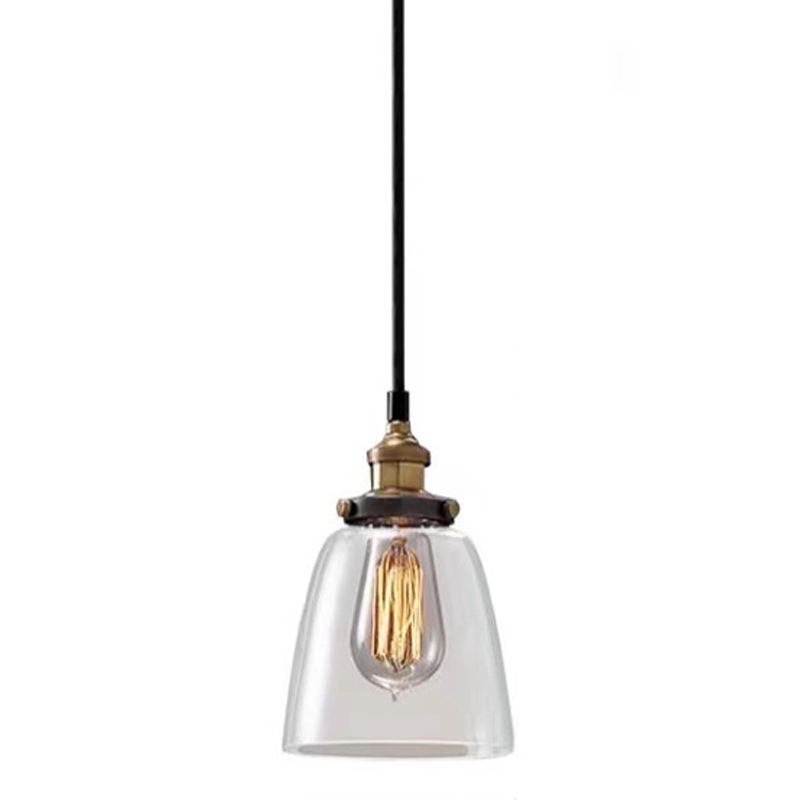 Industrial Vintage Geometric Pendant Light Electroplate Iron Hanging Lamp with Glass Shade