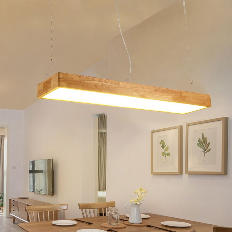 Wood Rectangle Island Lighting Fixture Modern Style LED Wooden Hanging Ceiling Light