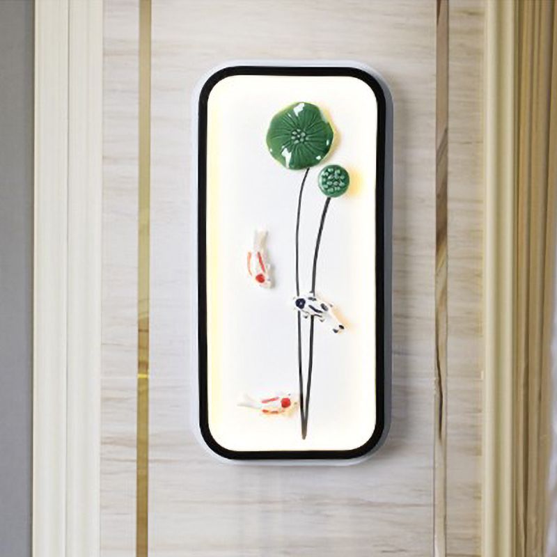 Hand-Worked Lotus Leaf Ceramic Mural Lamp Chinese Green Flush Mount Wall Light for Decoration