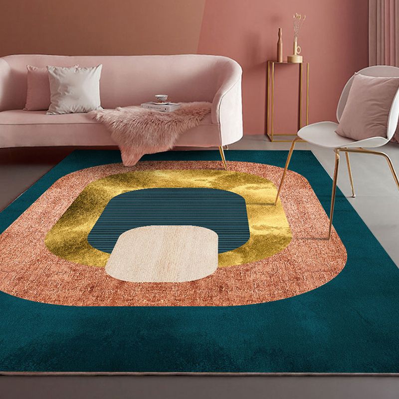 Modern Living Room Rug Multi Colored Geometric Print Area Carpet Cotton Blend Non-Slip Rug