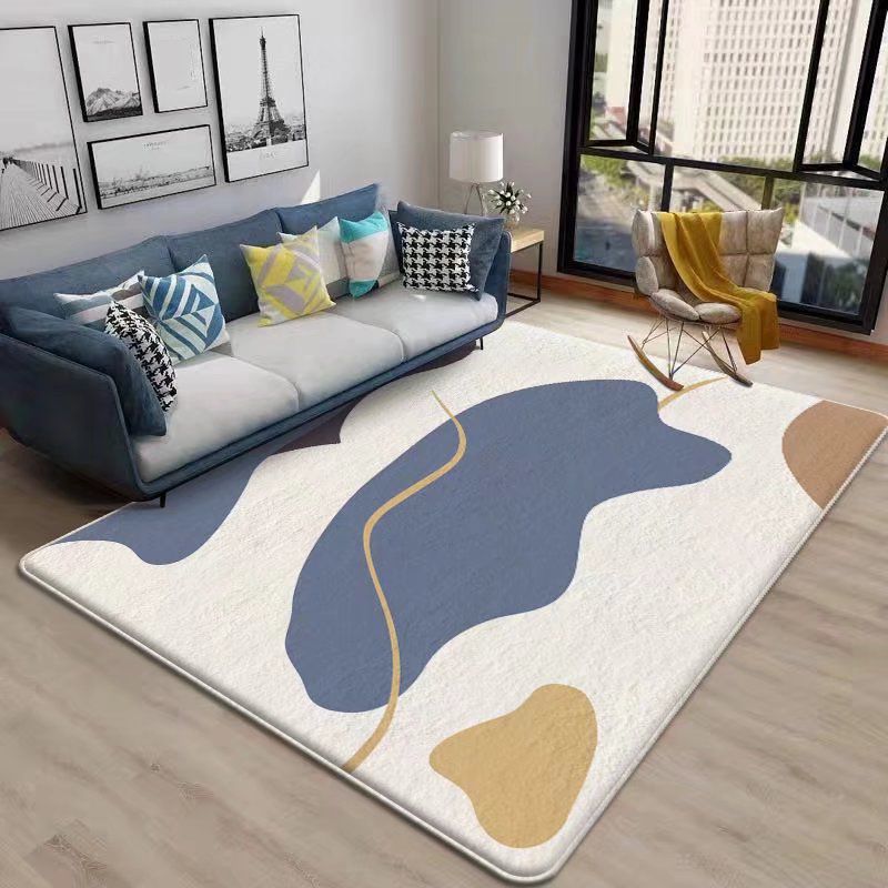 Minimalist Abstract Lines Rug White Tone Polyester Area Carpet Non-Slip Backing Rug for Living Room