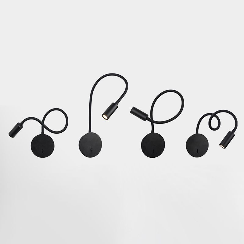 Round Shape Reading Wall Lighting Modern Style Metal Wall Mounted Lighting in Black