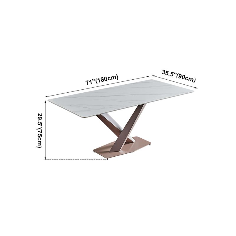 Mesa de comedor de lujo tradicional mesa de piedra sinterizada blanca con marco de oro rosa