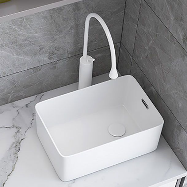 Modern Bathroom Sink White Ceramic Rectangular Bathroom Vessel Sink