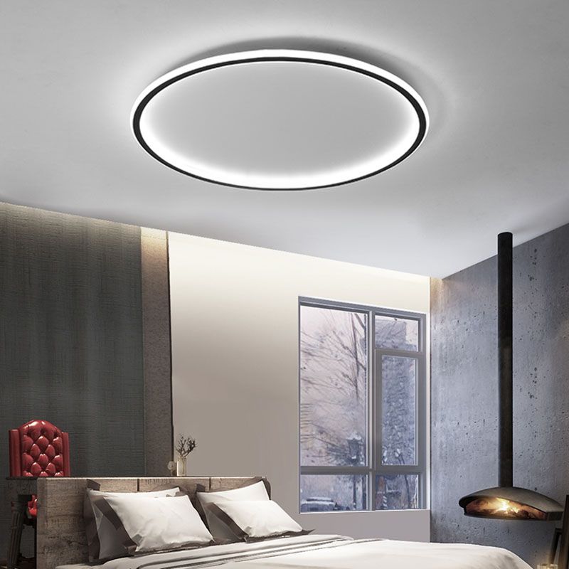 Circle Ceiling Light Modern Aluminum Flush Mount Light for Living Room in Black