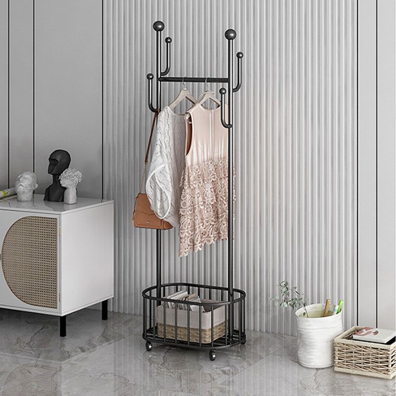 Glam Hall Stand Metal Hanging Rail Storage Shelving and 4 Hooks Coat Rack