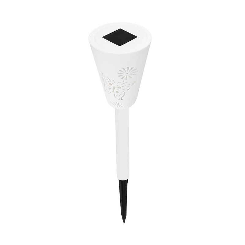 Plastic Cone Solar Ground Plug Lamp Modern LED White Pathway Light for Outdoor Lawn, 3 Packs