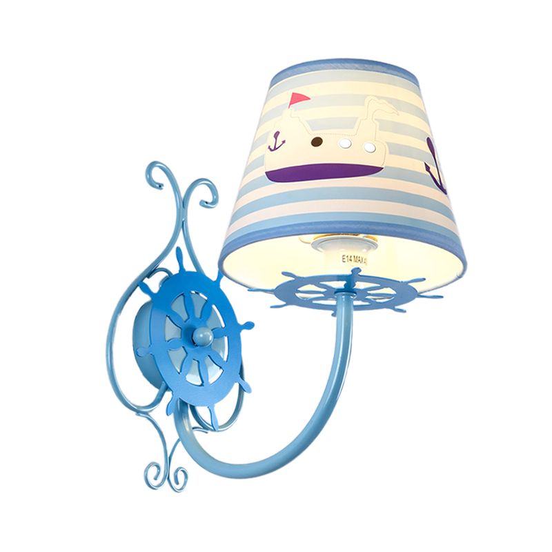 Ocean Style scheepsmuurlicht met roer 1 bol blauwe wand sconce voor kinderslaapkamer