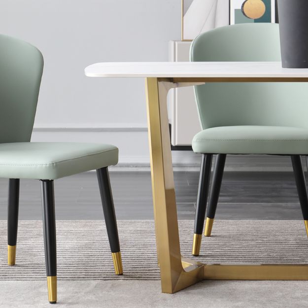 Luxury Sintered Stone Dining Table Rectangle Table with Metal Trestle Base