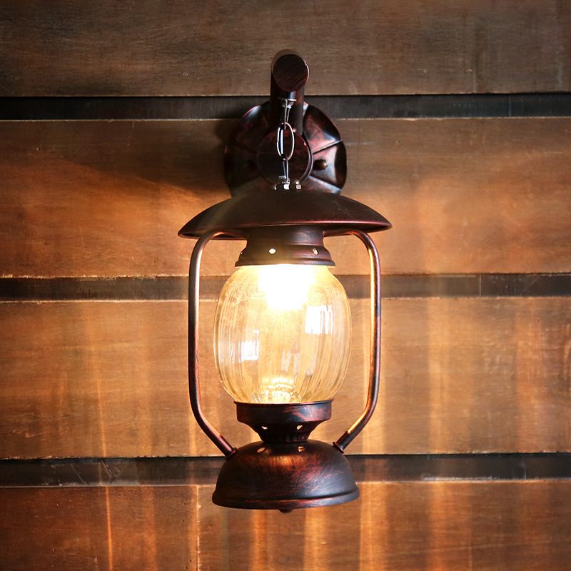Lampada da parete per esterni lanterna Glass Vintage Clear 1 Light Light Antique Copper Sconce Lampa