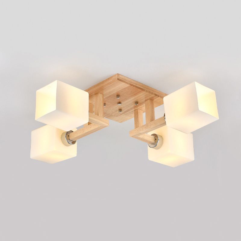 Glass Square Shape Flush Ceiling Light Modern Multi Lights Flush Light Fixtures in Brown