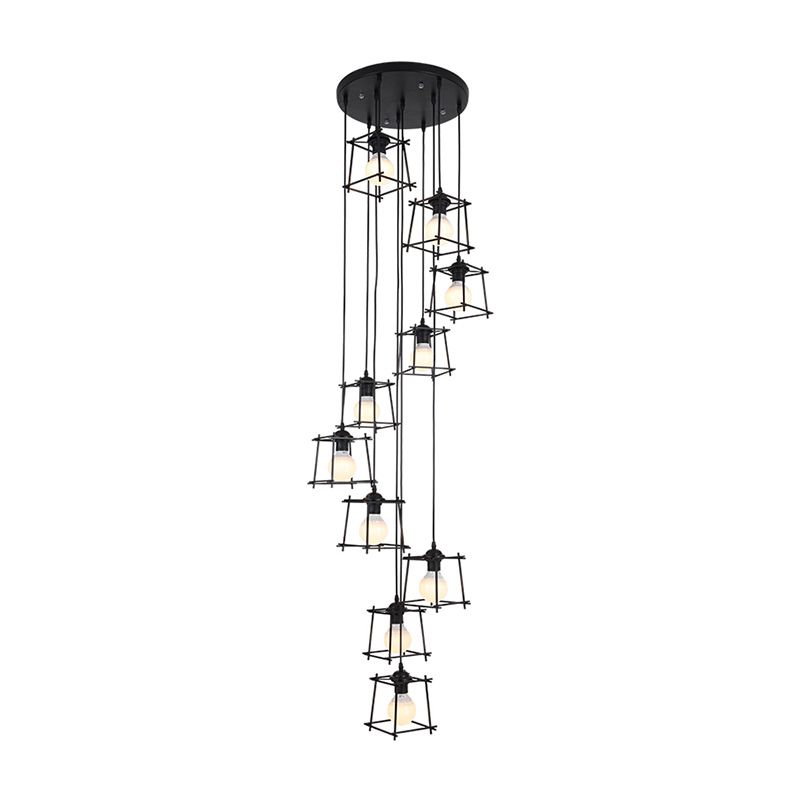Cube Cage Stair Cittoncant Lighting Minimalist Metallic 10 lampadario nero Multi Light