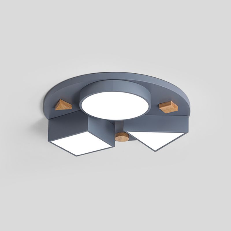 16"/26" W Geometry Bedroom Ceiling Flush Iron LED Modernist Flush Mounted Light in Grey/Grey and Blue