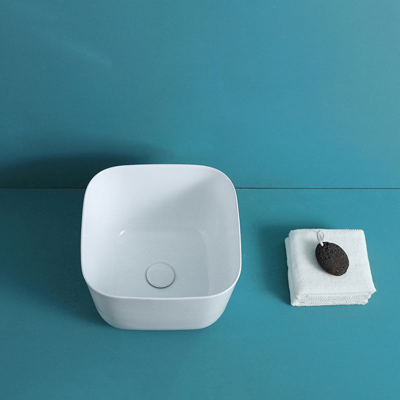Modern Bathroom Sink with Single Faucet Hole Porcelain Rectangular Vessel Lavatory Sink
