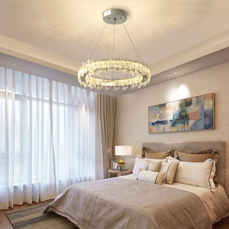 K9 Crystal Ring Shaped Suspension Lamp Simplicity Chrome Finish LED Chandelier Pendant Light