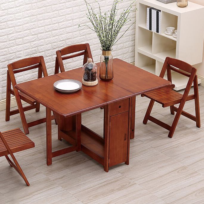 Mid-Century Modern Dinner Table Brown Solid Wood Drop-Leaf Dining Table (only table)