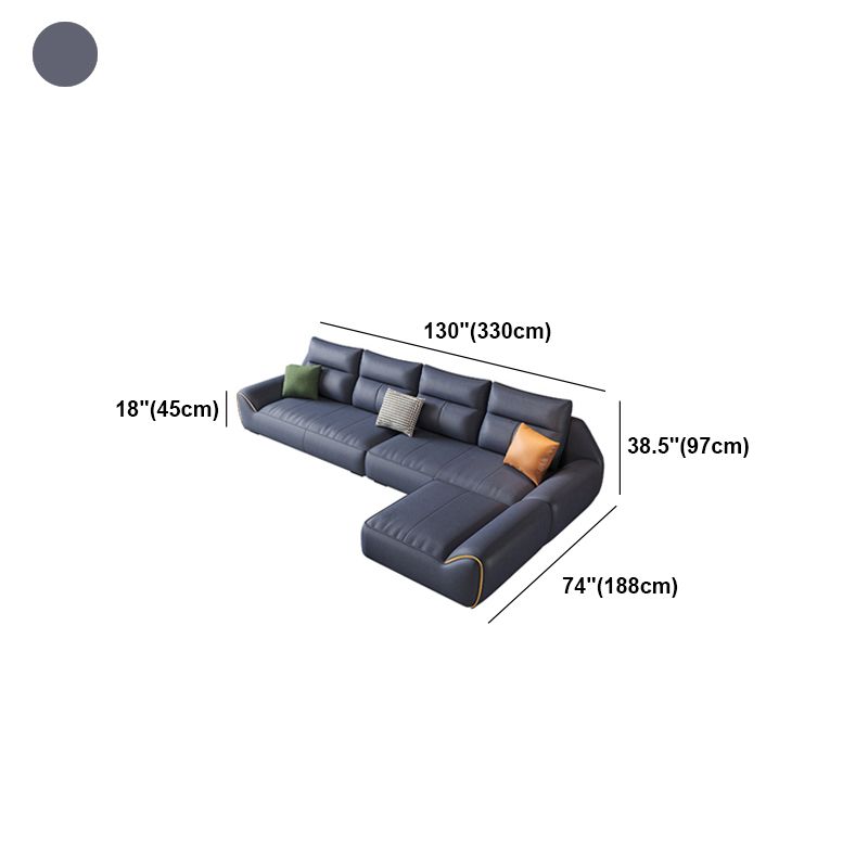 Square Arm Blue Removable Cushions Contemporary Faux Leather Sofa & Chaise