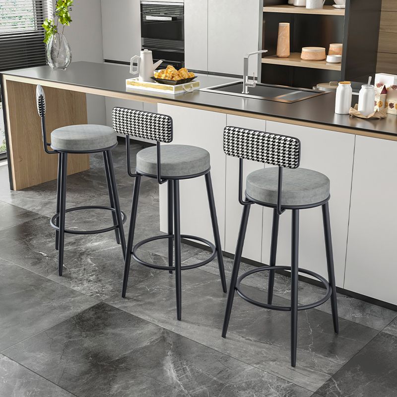 Modern Armless Backrest Counter Stool Iron Kitchen Bar Stool with Pedal and Cushion